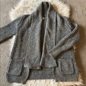 J Crew heather gray, shawl collar cotton sweater